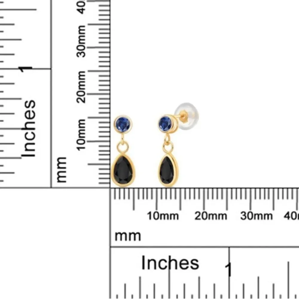 14K Yellow Gold with 1.04 Cttw Black Onyx and Royal Blue Sapphire Post Earrings
